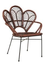 Milan Rattan Chair. Handwoven rattan furniture. Brown rattan chair. Sculptural rattan backrest. Black metal legs. Rustic boho seating. Natural handcrafted furniture. Coastal accent chair. Artisan-made rattan chair. Contemporary organic design.