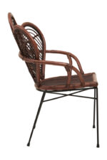 Milan Rattan Chair. Handwoven rattan furniture. Brown rattan chair. Sculptural rattan backrest. Black metal legs. Rustic boho seating. Natural handcrafted furniture. Coastal accent chair. Artisan-made rattan chair. Contemporary organic design.