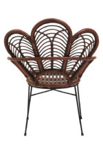 Milan Rattan Chair. Handwoven rattan furniture. Brown rattan chair. Sculptural rattan backrest. Black metal legs. Rustic boho seating. Natural handcrafted furniture. Coastal accent chair. Artisan-made rattan chair. Contemporary organic design.