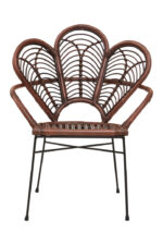 Milan Rattan Chair. Handwoven rattan furniture. Brown rattan chair. Sculptural rattan backrest. Black metal legs. Rustic boho seating. Natural handcrafted furniture. Coastal accent chair. Artisan-made rattan chair. Contemporary organic design.