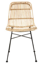 Milan Natural Rattan Chair. Handwoven rattan furniture. Natural rattan chair. Black iron legs. Boho accent chair. Rustic natural seating. Artisanal craftsmanship. Coastal-inspired furniture. Contemporary organic design. Lightweight natural chair.