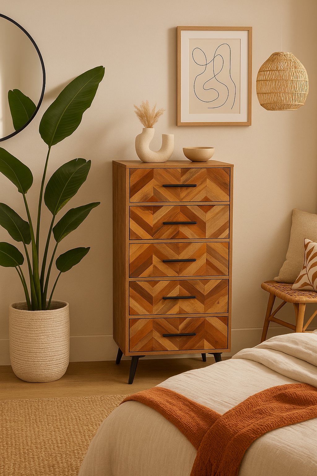 Bayur 5 Drawer Mango Wood Chest Bayur 5 Drawer Mango Wood Chest. Mango wood furniture. Chest of drawers. Black iron legs. Modern storage unit. Sustainable furniture. Industrial design. Bedroom storage. Contemporary chest. Rustic furniture. Scandinavian furniture. Natural wood finish.