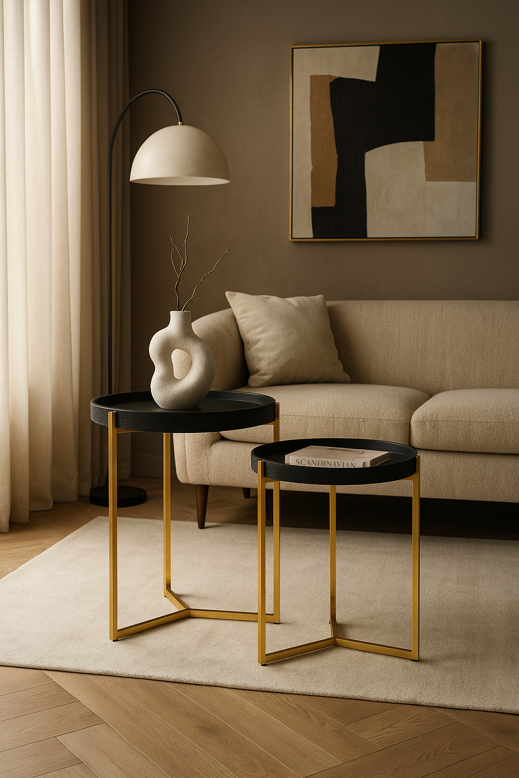 Corina Set Of 2 Shagreen Side Tables Corina 2 Tier Tray Table. Shagreen tray table. Two-tier drinks trolley. Gold finish frame. Black shagreen shelves. Modern bar cart. Luxury serving table. Contemporary accent furniture. Mobile side table. Boutique home décor.