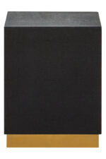 Corina Square Shagreen Stool. Square shagreen stool. Luxury accent stool. Black and gold stool. Textured leather stool. Modern footstool. Art deco stool. Bedroom accent stool. Living room stool. Boutique style furniture. Luxury seating. Contemporary home furniture. Designer stool. Metallic base stool. Compact accent furniture.