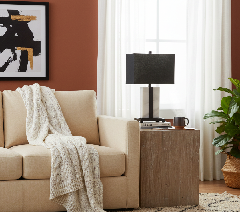 Elda Table Lamp Elda Table Lamp. White marble lamp. Black fabric shade. Modern lighting. Contemporary décor. Minimalist lamp. Marble and metal lamp. Elegant table lamp. Designer lighting. Bedroom lamp. Living room light. Sleek home accessory.