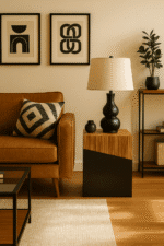 Gale Side Table. Natural bamboo table. Two-tone furniture. Ebony finish base. Square side table. Modern accent table. Contemporary bamboo furniture. Organic design. Minimalist side table. Handcrafted modern décor.