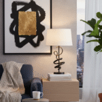 Kalila Table Lamp. Matte Black Table Lamp. Sculptural Lamp Base. White Linen Shade Lamp. Monochrome Table Lamp. Modern Table Lamp. Minimalist Lighting Feature. Contemporary Lamp. Artistic Lamp Design. Luxe Accent Table Lamp. Boutique Home Lighting. Modern Bedroom Lamp. Living Room Lamp. Designer Table Lamp. Ambient Lighting. Decorative Sculpture Lamp.