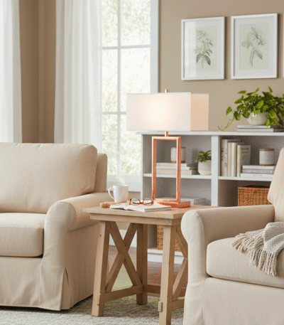 Lucia Table Lamp. Copper Table Lamp. Sculptural Lamp. Modern Table Lamp. Contemporary Table Lamp. White Linen Shade Lamp. Square Base Lamp. Minimalist Lamp. Sleek Table Lamp. Living Room Table Lamp. Bedroom Table Lamp. Side Table Lamp. Luxe Home Lighting. Designer Table Lamp. Warm Metallic Lamp. Functional Decor Lamp. Modern Accent Lamp. Contemporary Lighting. Elegant Table Lamp. Boutique Style Lamp.