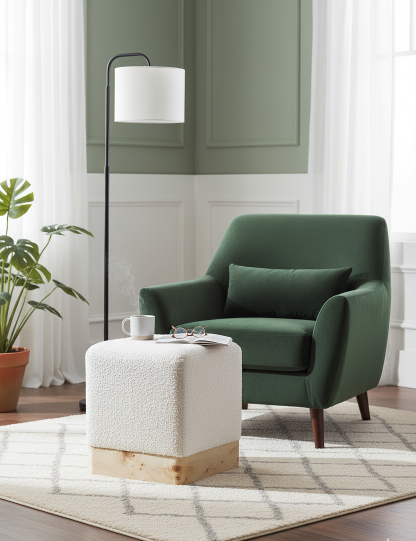 Luma Boucle Square Stool Luma Square Boucle Stool. Square boucle stool. Cream boucle stool. Boucle accent stool. Textured footstool. Modern accent stool. Scandinavian style furniture. Natural wood stool. Burl wood base stool. Contemporary home furniture. Bedroom accent stool. Living room stool. Compact seating. Designer stool. Luxury home accessory.