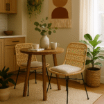 Milan Natural Rattan Chair. Handwoven rattan furniture. Natural rattan chair. Black iron legs. Boho accent chair. Rustic natural seating. Artisanal craftsmanship. Coastal-inspired furniture. Contemporary organic design. Lightweight natural chair.