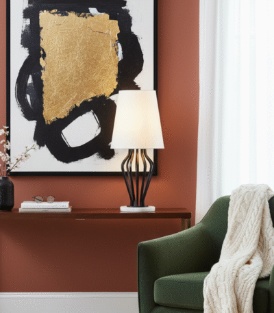 Olera Table Lamp. Black Iron Table Lamp. White Marble Base Lamp. Empire Shade Lamp. Monochrome Table Lamp. Contemporary Table Lamp. Modern Home Lighting. Minimalist Table Lamp. Luxe Accent Lamp. Boutique Style Lamp. Side Table Lamp. Desk Lamp. Living Room Lamp. Bedroom Lamp. Ambient Lighting Feature. Stylish Lighting Piece.