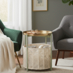 Safia 2 Tier Side Table. Green and Gold Side Table. Luxury Accent Table. Modern End Table. Two Tier Storage Table. Decorative Side Table. Metal and Cotton Table. Elegant Home Accessory. Luxe Living Room Furniture. Contemporary Bedroom Table. Dual Shelf Accent Table. Stylish Storage Solution. Compact Furniture Design. Chic Metallic Table.