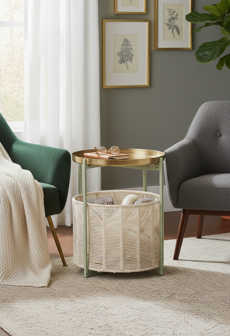 Safia 2 Tier Side Table Safia 2 Tier Side Table. Green and Gold Side Table. Luxury Accent Table. Modern End Table. Two Tier Storage Table. Decorative Side Table. Metal and Cotton Table. Elegant Home Accessory. Luxe Living Room Furniture. Contemporary Bedroom Table. Dual Shelf Accent Table. Stylish Storage Solution. Compact Furniture Design. Chic Metallic Table.