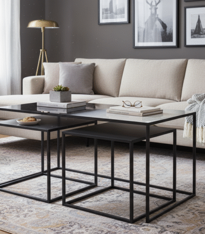 Soraya 3 Piece Coffee Table Set. Ombre Coffee Table. Black and White Coffee Tables. Minimalist Metal Coffee Table. Contemporary Living Room Furniture. Modern Side Tables. Nesting Coffee Tables. Durable Iron Tables. Versatile Coffee Table Set. Stylish Table Set. Small Space Coffee Tables. Layered Table Display. Functional Living Room Furniture. Designer Coffee Tables. Modern Home Accent.