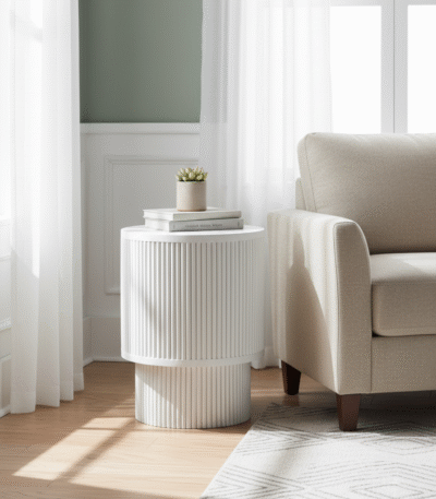 Tova Whitewash Mango Wood Side Table. Handcrafted Wooden Side Table. Eco-Friendly Mango Wood Furniture. Ridge Detail Side Table. Modern Living Room Accent. Nordic Style Side Table. Scandinavian Furniture. Compact Side Table. Bedside Table Accent. Coffee Table Companion. Textured Wooden Side Table. Sustainable Home Furniture. Natural Wood Accent. Contemporary Side Table. Whitewashed Mango Wood Table. Small Space Furniture. Decorative Wooden Table. Handcrafted Home Accent. Eco-Friendly Decor. Modern Home Accessories.