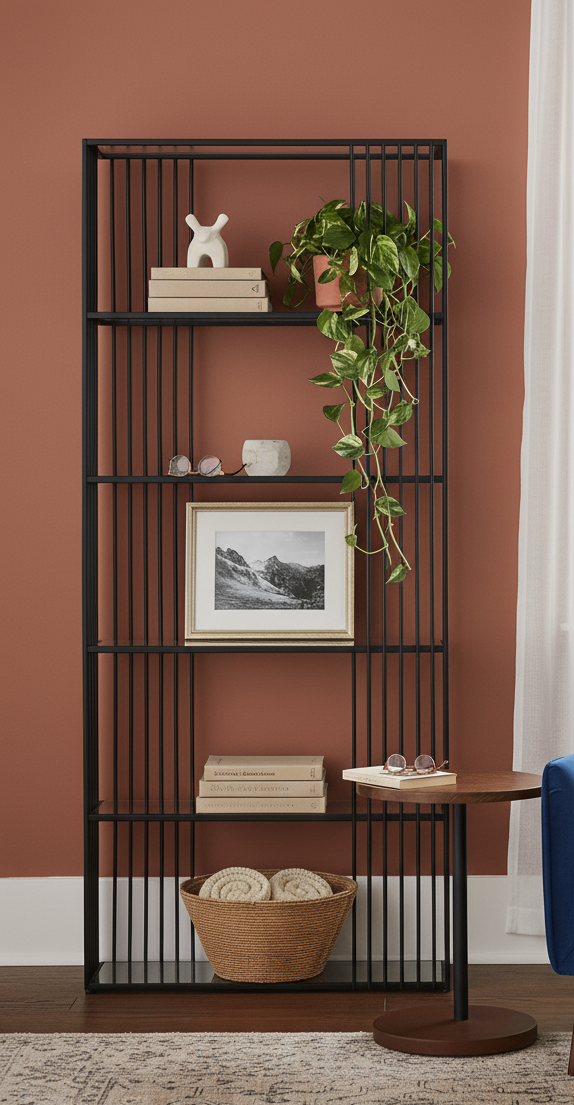 Trent 5 Tier Shelf Unit Trent 5 Tier Shelf Unit. Black iron shelf. Glass shelf unit. Modern shelving. Industrial shelving. Tall bookcase. 5 tier shelf. Clear glass shelves. Minimalist storage. Modern furniture. Industrial furniture. Home office shelves. Hallway shelf unit. Living room shelving. Contemporary bookcase.