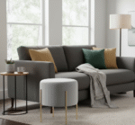 Vienna Round Velvet Stool. Round velvet stool. Velvet pouffe. Luxury accent stool. Modern footstool. Gold leg stool. Contemporary seating. Upholstered stool. Glam home furniture. Bedroom accent stool. Living room stool. Vanity stool. Compact seating. Round ottoman. Soft velvet furniture.