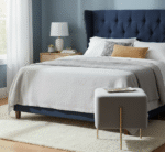 Vienna Square Velvet Stool. Velvet stool. Grey velvet stool. Square pouffe. Luxury accent stool. Modern footstool. Gold leg stool. Contemporary home furniture. Bedroom accent stool. Living room stool. Glam interior furniture. Vanity stool. Compact seating. Upholstered stool. Designer stool.