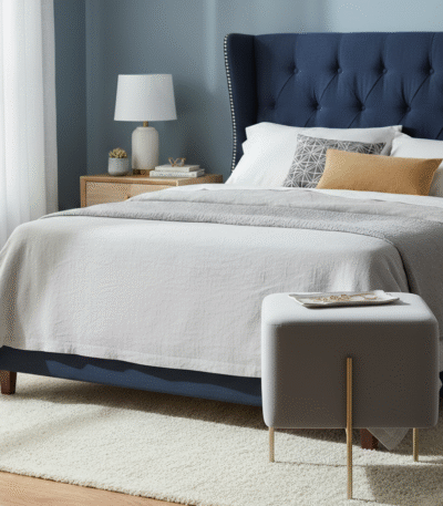 Vienna Square Velvet Stool. Velvet stool. Grey velvet stool. Square pouffe. Luxury accent stool. Modern footstool. Gold leg stool. Contemporary home furniture. Bedroom accent stool. Living room stool. Glam interior furniture. Vanity stool. Compact seating. Upholstered stool. Designer stool.