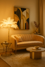 Zerina Ostrich Feather Table Lamp. Feather lamp. Gold base lighting. Ostrich-leg design. Genuine ostrich feathers. Glamorous table lamp. Luxe home décor. Art deco lighting. Eclectic accent lamp. Designer statement lighting.