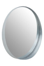 Crest Silver Wall Mirror. Round silver mirror. Minimalist wall mirror. Modern iron frame mirror. Elegant home décor. Contemporary wall accent. Sleek silver finish. Easy to hang mirror. Statement round mirror.
