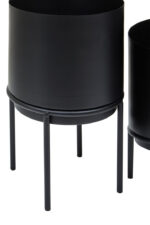 Kye Set of 3 Black Plant Pots. Modern black planters. Metal plant stands. Iron planters. Minimalist décor. Indoor plant display. Contemporary planter set. Durable planters. Stylish plant holders.