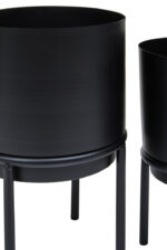 Kye Set of 3 Black Plant Pots. Modern black planters. Metal plant stands. Iron planters. Minimalist décor. Indoor plant display. Contemporary planter set. Durable planters. Stylish plant holders.