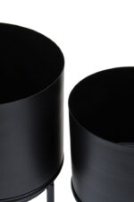 Kye Set of 3 Black Plant Pots. Modern black planters. Metal plant stands. Iron planters. Minimalist décor. Indoor plant display. Contemporary planter set. Durable planters. Stylish plant holders.