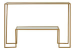 Renor Glass & Gold Console Table. Gold console table. Modern glass console. Slim metal frame table. Tempered glass furniture. Minimalist hallway table. Contemporary home décor.