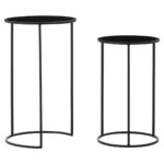 Veca Set of 2 Plant Stands. Modern plant stands. Black mirrored top stands. Minimalist indoor planters. Contemporary home décor. Decorative metal stands. Durable and elegant.