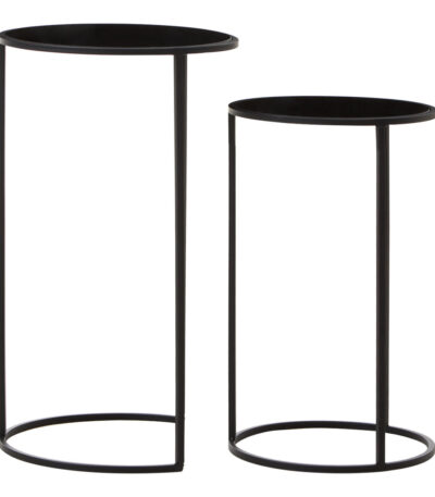 Veca Set of 2 Plant Stands. Modern plant stands. Black mirrored top stands. Minimalist indoor planters. Contemporary home décor. Decorative metal stands. Durable and elegant.