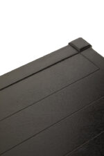 Marin 2 Drawer Pine Desk. Black pine desk. Modern home office furniture. Wooden writing desk. Two drawer desk. Traditional carved legs. Silver handle desk. Classic study table. Elegant workspace furniture.