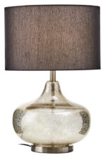 Reign Silver Table Lamp. Silver glass lamp. Black linen shade lamp. Modern table lamp. Metallic home décor. Contemporary lighting. Elegant bedside lamp. Luxe accent lighting.