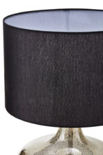 Reign Silver Table Lamp. Silver glass lamp. Black linen shade lamp. Modern table lamp. Metallic home décor. Contemporary lighting. Elegant bedside lamp. Luxe accent lighting.