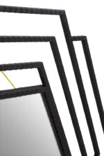 Cero Hexagonal Wall Mirror. Black metal mirror. Hexagonal wall mirror. Geometric wall décor. Modern accent mirror. Industrial home décor. Textured frame mirror. Contemporary mirror design. Bold statement piece.