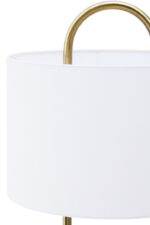 Camden Curved Floor Lamp. Gold floor lamp. White marble base lamp. Curved metal lamp. Modern floor lighting. Luxury home decor. Gold and white lamp. Elegant standing lamp. Minimalist floor light. Contemporary lighting design. Living room lamp. Bedroom floor light. Designer lighting piece. Modern home accessories.