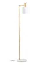 Kelson Floor Lamp. Gold floor lamp. White marble base lamp. Modern standing lamp. Minimalist lighting. Luxury floor light. Gold and white lamp. Elegant home lighting. Contemporary floor lamp. Designer lighting fixture. Living room lamp. Bedroom floor light. Marble and gold décor. Ambient lighting design. Tall floor lamp. Modern interior décor. Sleek metal floor lamp. Stylish home accessory. Luxury lighting solution. Statement floor lamp.