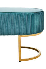 Pia Ottoman Bench. Green velvet ottoman. Gold legs bench. Modern velvet seating. Luxury ottoman bench. Pleated velvet bench. Bedroom ottoman. Entryway seating. Gold finish legs. Contemporary furniture. Plush foam bench. Luxe home decor. Velvet accent furniture. Statement seating. Modern living room bench. Arched metal legs. Elegant velvet furniture. Soft padded ottoman. Designer home bench. Boutique interior piece.
