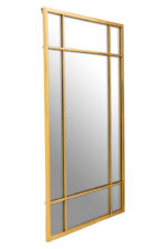 Frey Panelled Wall Mirror. Gold panel mirror. Rectangular wall mirror. Window-style mirror. Industrial wall décor. Modern gold mirror. Grid design wall mirror. Contemporary mirror. Elegant home accessory.