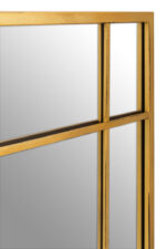 Frey Panelled Wall Mirror. Gold panel mirror. Rectangular wall mirror. Window-style mirror. Industrial wall décor. Modern gold mirror. Grid design wall mirror. Contemporary mirror. Elegant home accessory.