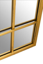 Frey Panelled Wall Mirror. Gold panel mirror. Rectangular wall mirror. Window-style mirror. Industrial wall décor. Modern gold mirror. Grid design wall mirror. Contemporary mirror. Elegant home accessory.