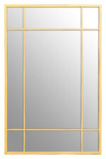 Frey Panelled Wall Mirror. Gold panel mirror. Rectangular wall mirror. Window-style mirror. Industrial wall décor. Modern gold mirror. Grid design wall mirror. Contemporary mirror. Elegant home accessory.