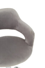 Renin Desk Chair with Curved Back. Grey velvet office chair. Ergonomic swivel desk chair. Chrome base office chair. Adjustable home office seating. Modern velvet desk chair. Comfortable office chair with wheels.