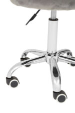 Renin Desk Chair with Curved Back. Grey velvet office chair. Ergonomic swivel desk chair. Chrome base office chair. Adjustable home office seating. Modern velvet desk chair. Comfortable office chair with wheels.