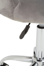 Renin Desk Chair with Curved Back. Grey velvet office chair. Ergonomic swivel desk chair. Chrome base office chair. Adjustable home office seating. Modern velvet desk chair. Comfortable office chair with wheels.