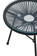 Raven Rattan 3 Piece Patio Set. Modern patio furniture. Rattan outdoor set. Black rattan chairs. Weather-resistant patio set. Contemporary garden furniture. Steel frame outdoor set. Balcony furniture. Outdoor seating set.