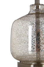 Vyn Glass Table Lamp. Etched glass lamp. Natural fabric shade. Silver base table lamp. Modern lighting. Boho chic décor. Contemporary bedside lamp. Elegant home lighting. Translucent glass lamp.