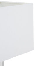 Rue Rectangular Table Lamp. Crystal table lamp. Chrome finish lamp. Rectangular lamp base. Modern lighting. Luxury home décor. Elegant bedside lamp. Contemporary glass lamp. White fabric shade.