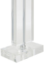 Rue Rectangular Table Lamp. Crystal table lamp. Chrome finish lamp. Rectangular lamp base. Modern lighting. Luxury home décor. Elegant bedside lamp. Contemporary glass lamp. White fabric shade.