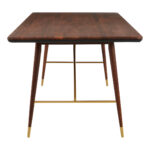 Lowen Walnut Dining Table. Walnut wood table. Leather trim dining table. Brass leg dining table. Mid-century dining table. Modern walnut furniture. Retro-inspired dining table. Luxury wooden table.